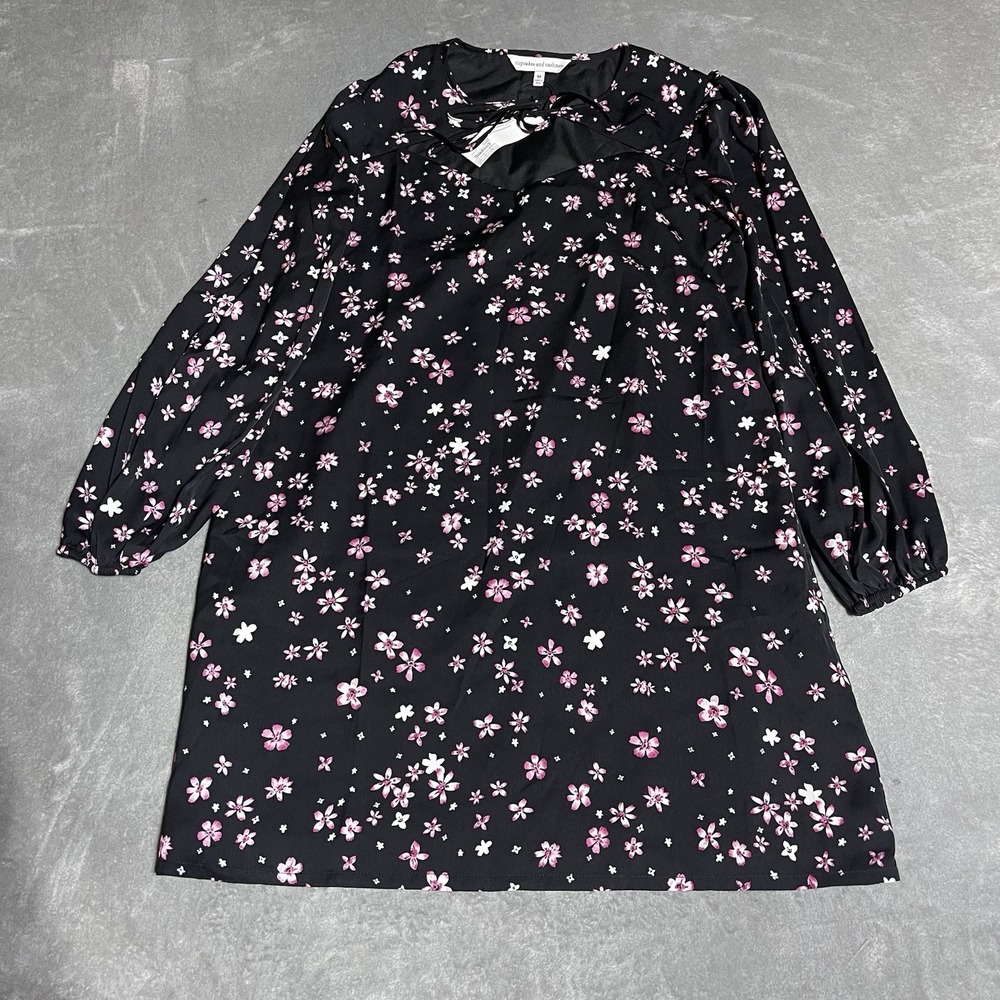 Cupcakes and Cashmere Dress Womens Medium Black Pink Ditsy Floral Shift Whimsy